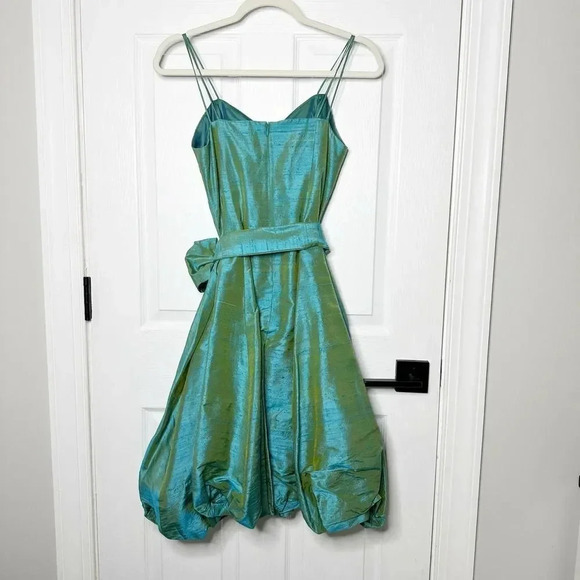 SARA CAMPBELL Size 2 Taffeta Silk Turquoise Bubble Hem Crystal Party Dress‎ - Picture 6 of 6